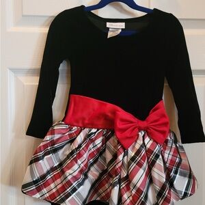 Bonnie Jean Black Velvet Dress with Red Accents